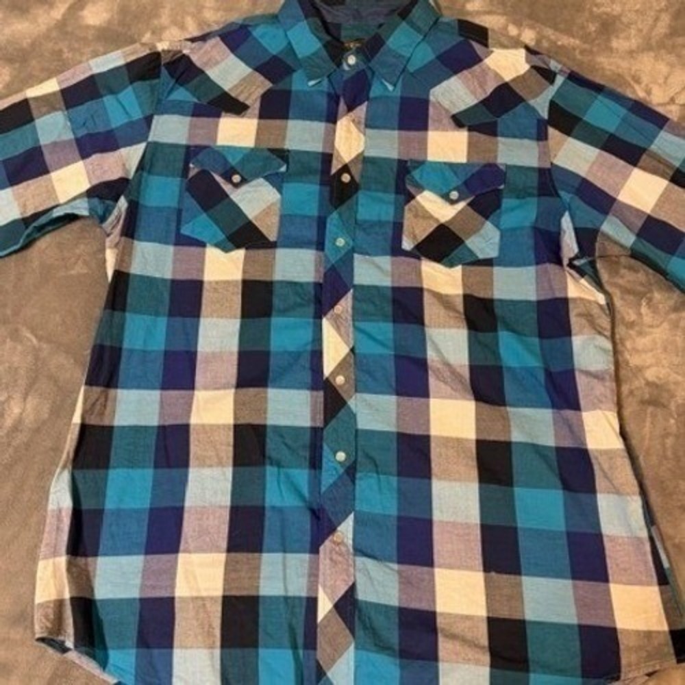 Roper Blue Plaid Pearl Snap Long Sleeve Button Down Western Shirt Mens 2XL EUC‎ - Picture 2 of 10